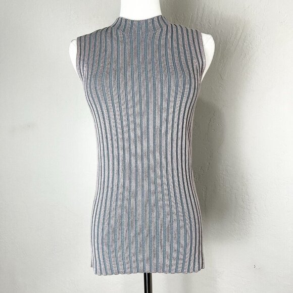Cos Sleeveless Sweater Tank Ribbed Knit Vest Mock Neck Gray Pink Size Small NEW - Picture 1 of 12